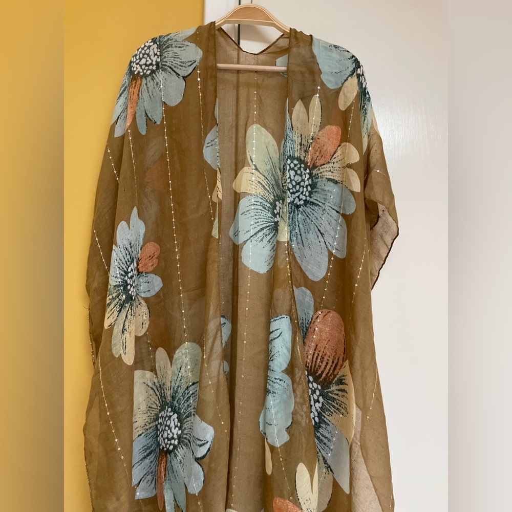 Jessica McClintock Scarf Style Kimono Boho Shawl Swim Cover Beach Vacation Sz OS